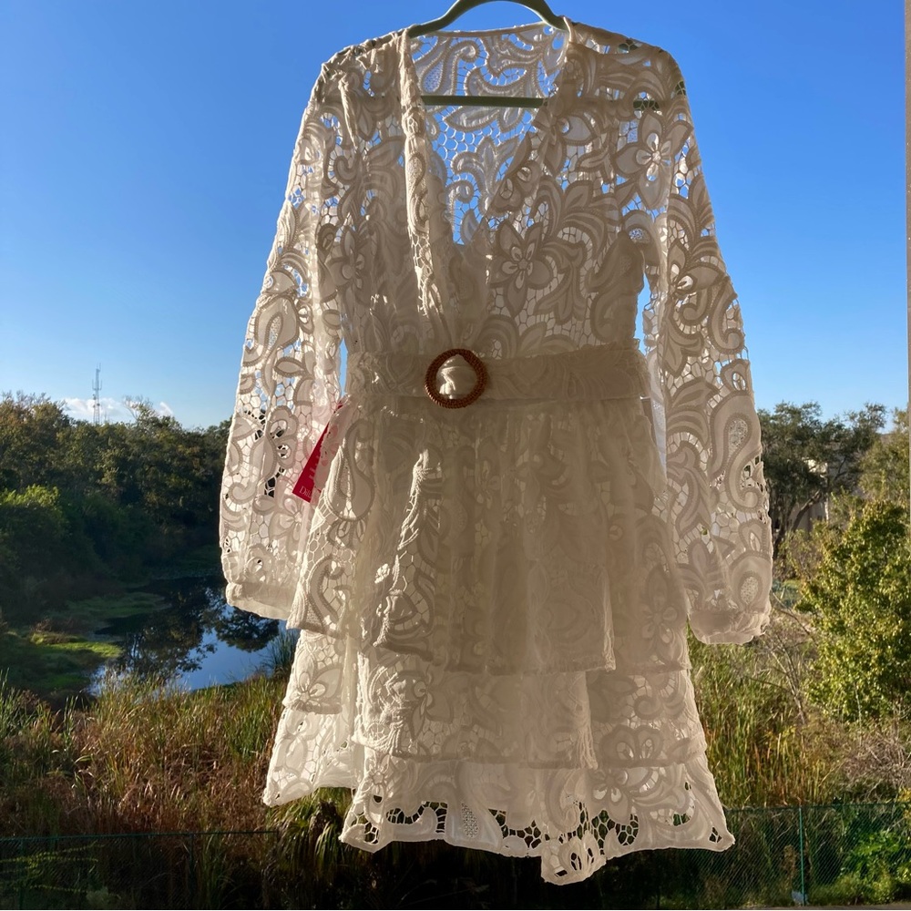 NWT DRESS Siena White Lace Wedding Party Dress SZ: 10